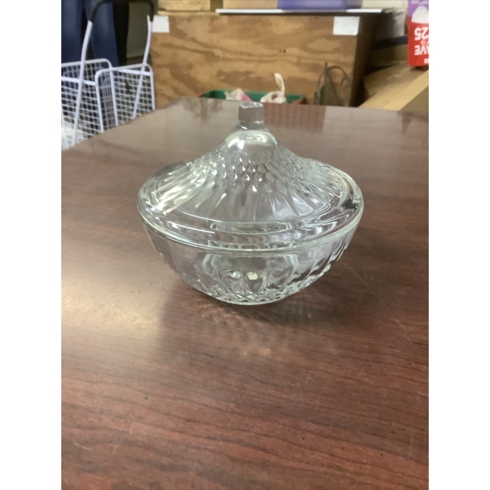 Vintage KIM “Made In Indonesia” clear glass covered candy or nut dish- geometric